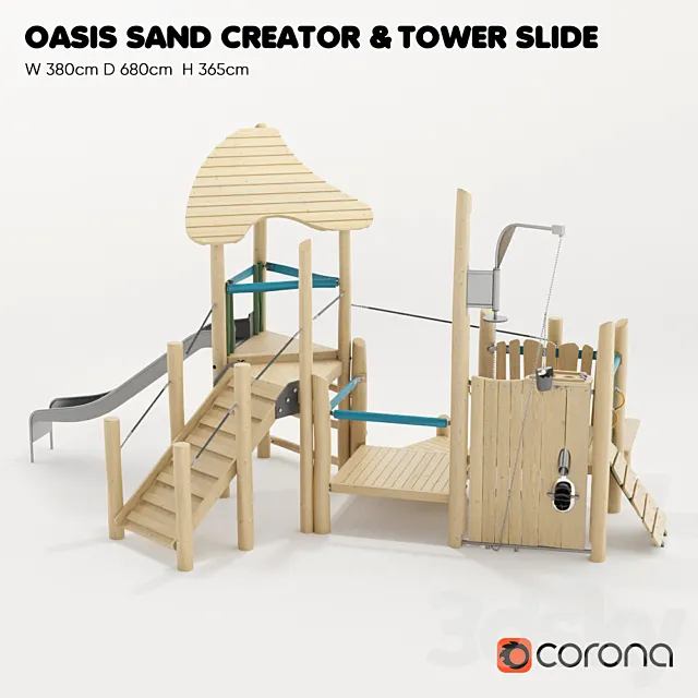 KOMPAN. “TOWER WITH SLOT” and “OASIS – SAND CREATIVITY” 3ds Max