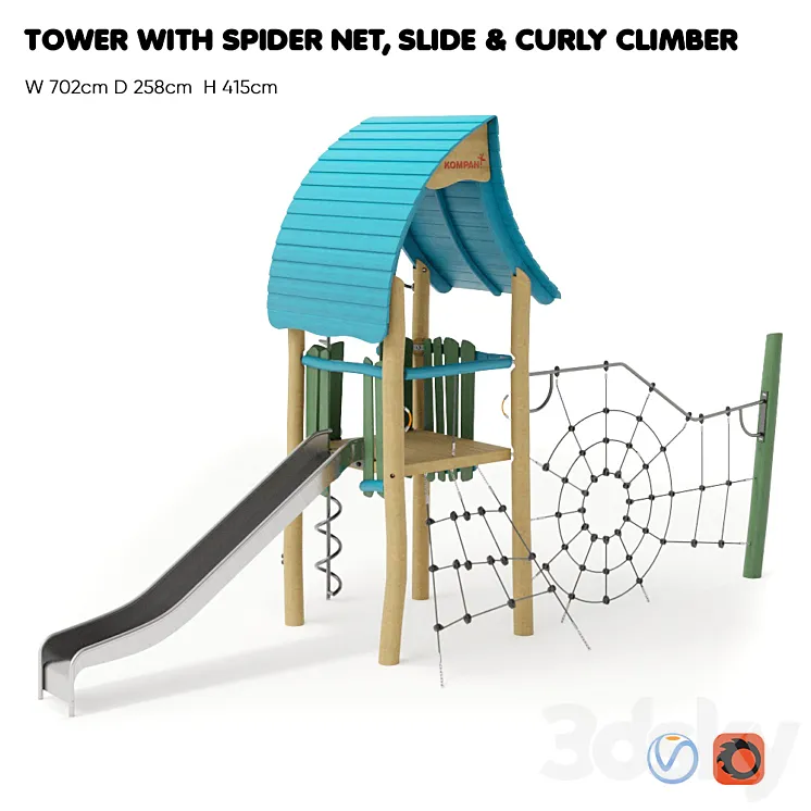 “KOMPAN. “TOWER WITH SPIDER NET SLIDE & CURLY CLIMBER””” 3DS Max