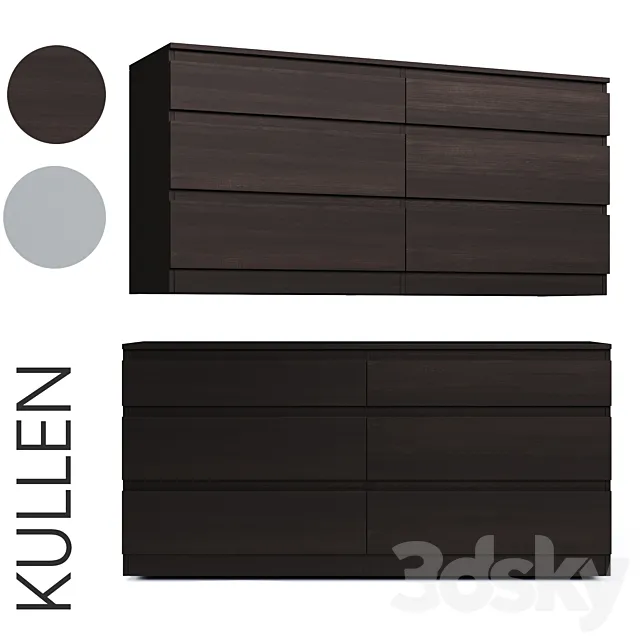 KULLEN. Chest of 6 drawers. White \ brown 3ds Max