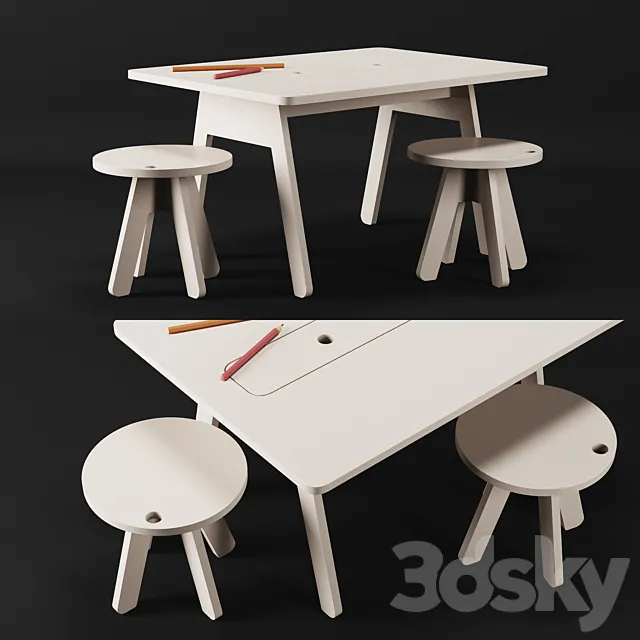 Kutikai Peekaboo Desk and Chairs 3DSMax File