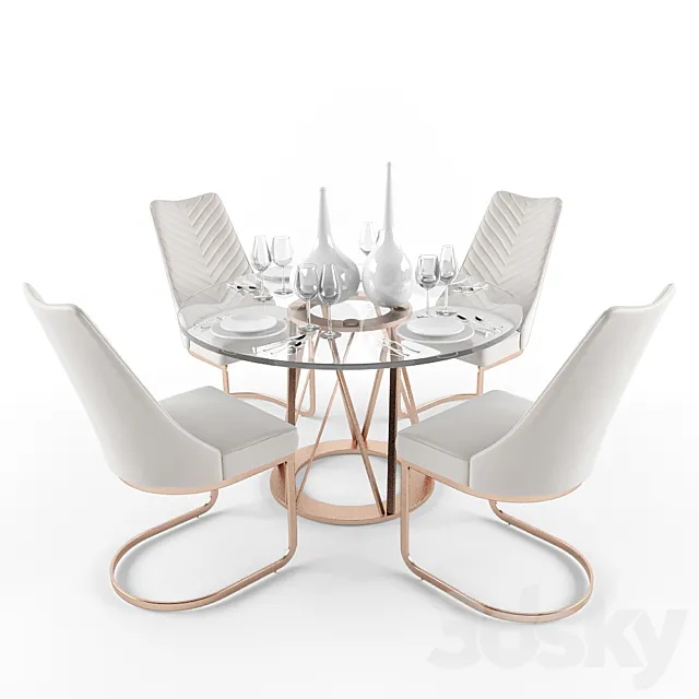 Kyla KD PU Chairs and Rolin KD Round Dining Table 3ds Max