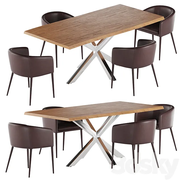 La forma table Arya & Harmon chair dining set 1 3DSMax File