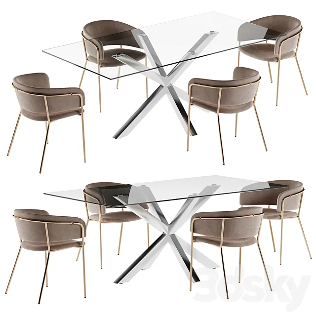 La forma table Arya & Konnie chair dining set 2 3DSMax File