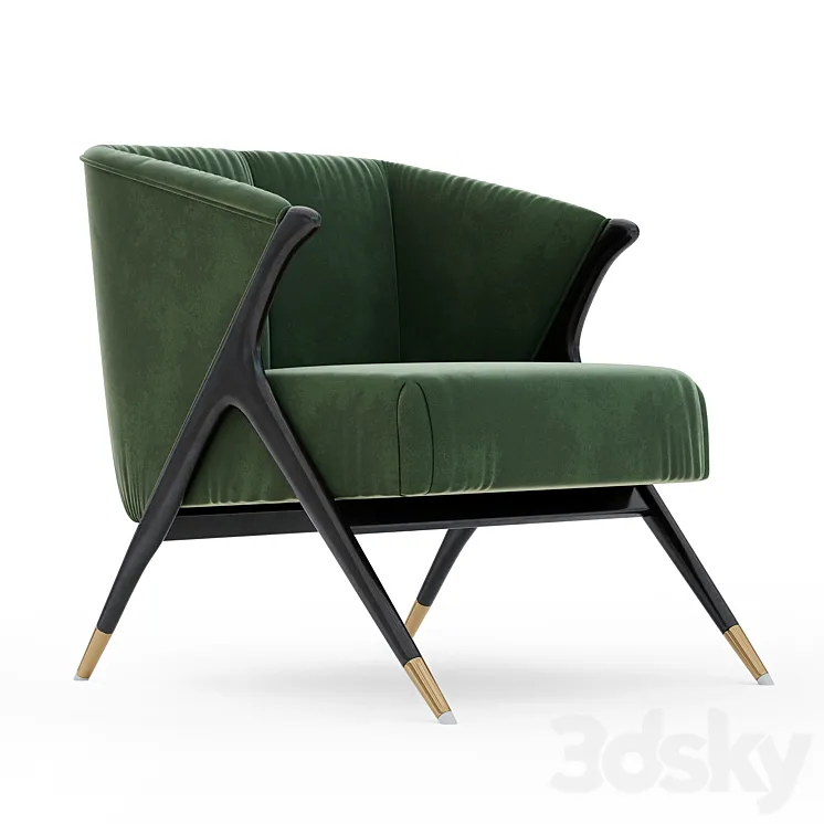 Lacquer Wooden and Velvet Lounge Armchair – 2 3DS Max