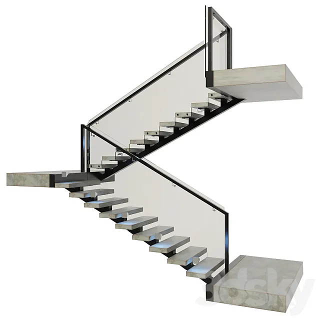 Ladder made of concrete metal and glass with backlight illuminated PROFI LED IP44 3DS Max Model