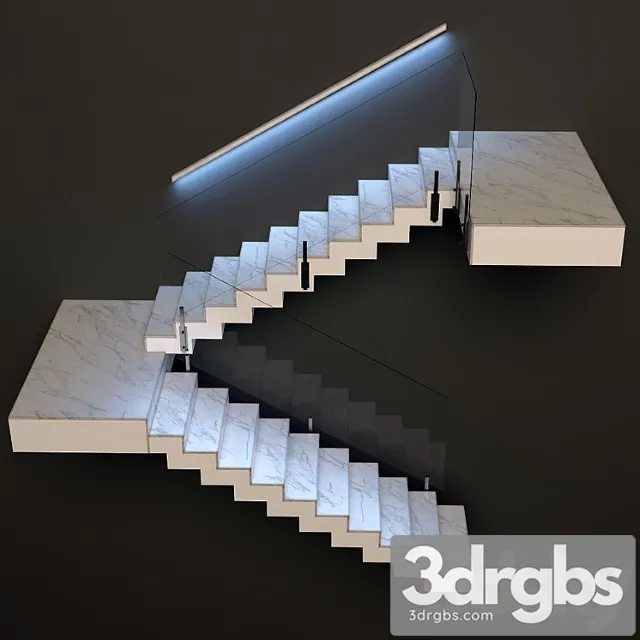 Ladder made of marble glass and metal with built-in led illuminated handrail 3dsmax Download