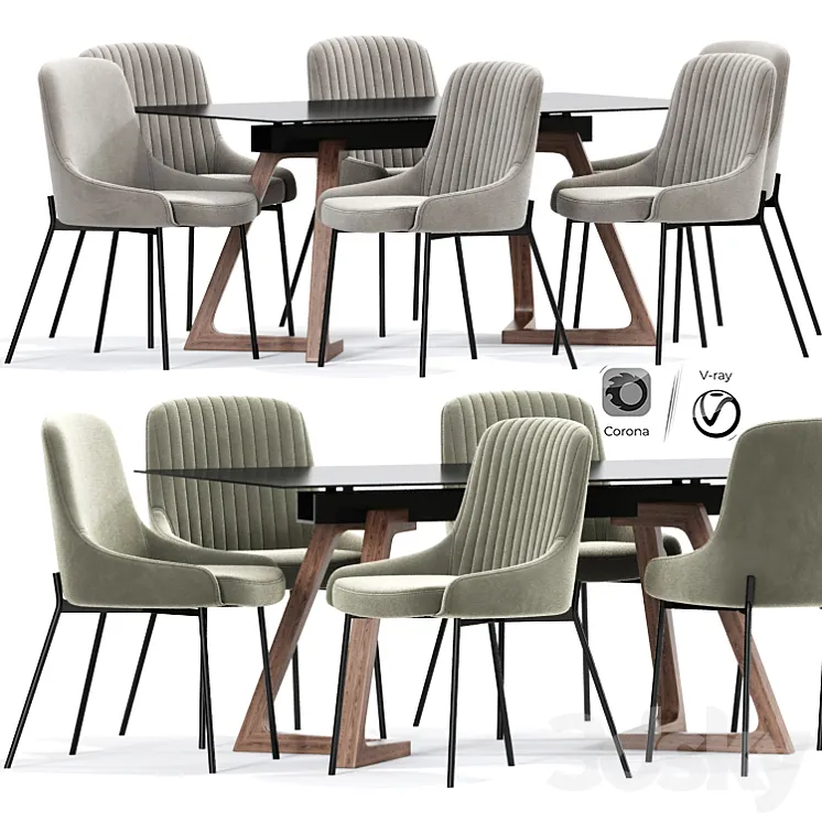 Lainy Upholstered Strip Chair Table 3DS Max