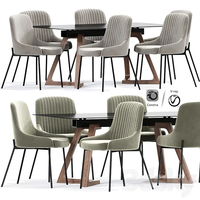 Lainy Upholstered Strip Chair Table 3DSMax File