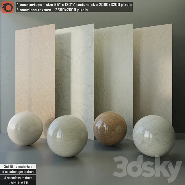 Laminate countertops & Seamless texture Set 16 3DS Max Model