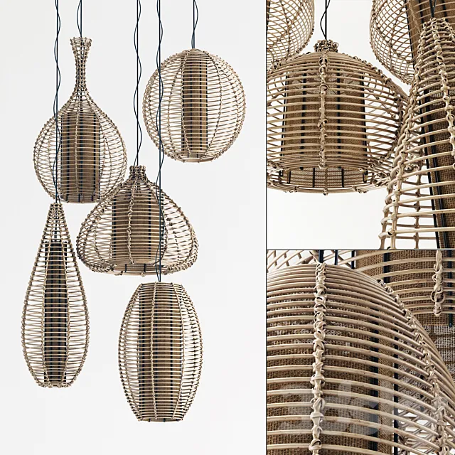 Lamp light form rotang thick n1 _ Wicker chandeliers made of thin rattan No. 1 3ds Max