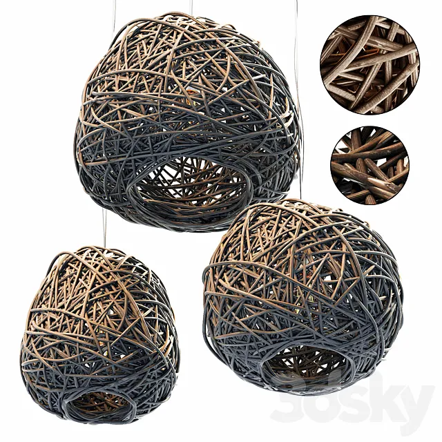 Lamp Rattan sphere hive n2 _ Chandelier made of rattan spherical hive number 2 3DS Max Model