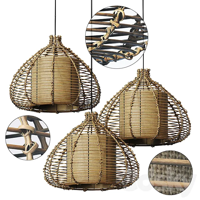 Lamp wicker branch rattan dome 3ds Max
