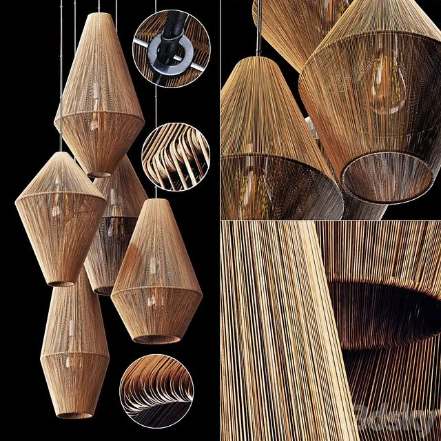 Lamp wood rattan wicker Cone n4 3dsMax Model