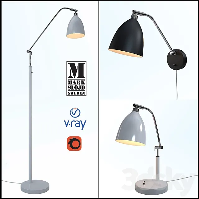 Lamps from the company Markslöjd model FREDRIKSHAMN -table lamp floor lamp and sconces. 3ds Max