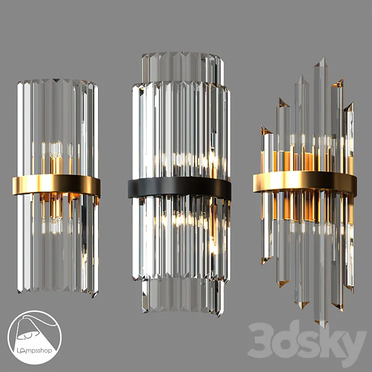 LampsShop.com B4106 Sconce Gold Glass Stick 3DS Max