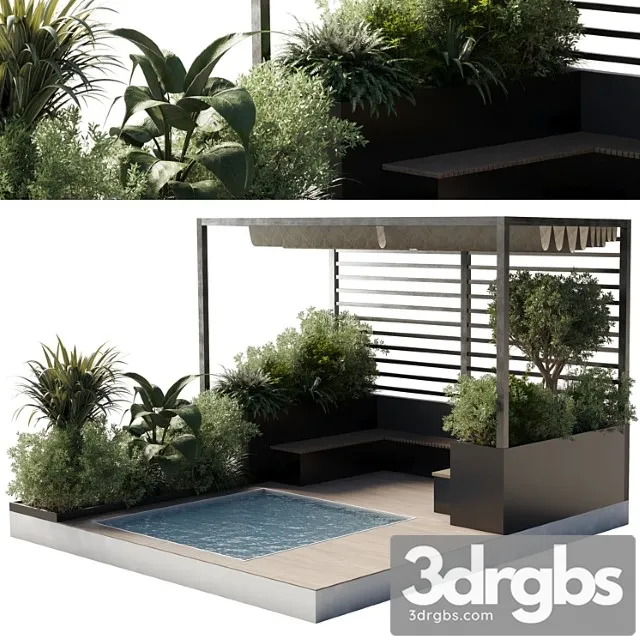 Landscape furniture by pool with pergola and roof garden 08 3dsmax Download