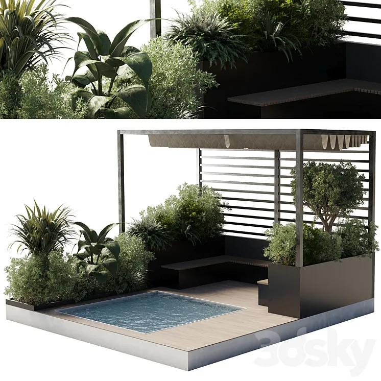 Landscape Furniture by pool with Pergola and Roof garden 08 3DS Max