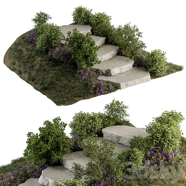 Landscape Furniture Rock stairs with Garden – Architect Element 56 3DS Max