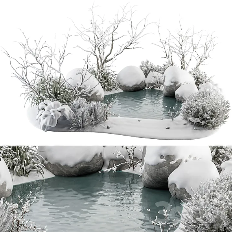 Landscape Furniture Snowy Lake – Set 48-V 3DS Max