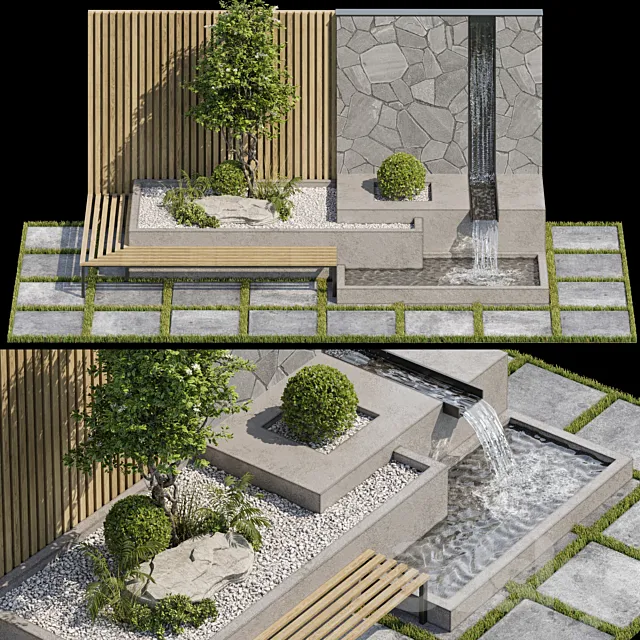 Landscape Furniture with Fountain – Architect Element 07 3DSMax File