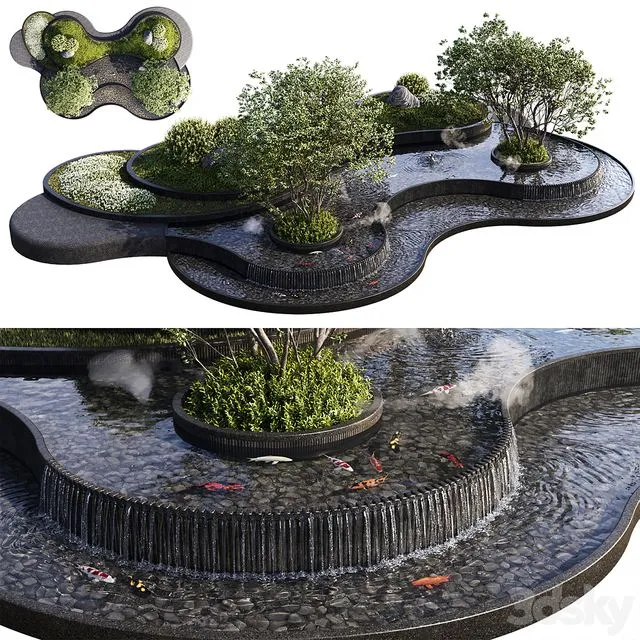 Landscaping Figure with Plants Waterfalls and Fish 1 3dsMax Model