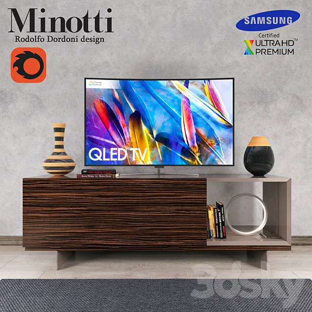 Lang Minotti tv console and Samsung QLEDTV 3ds Max
