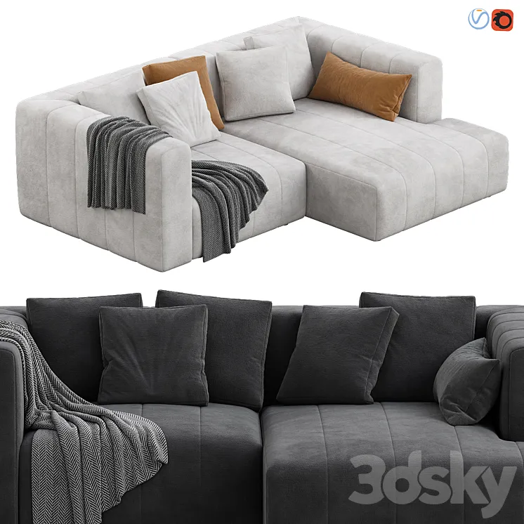 Langham Channeled 2 Piece Sectional Sofa 3DS Max Model