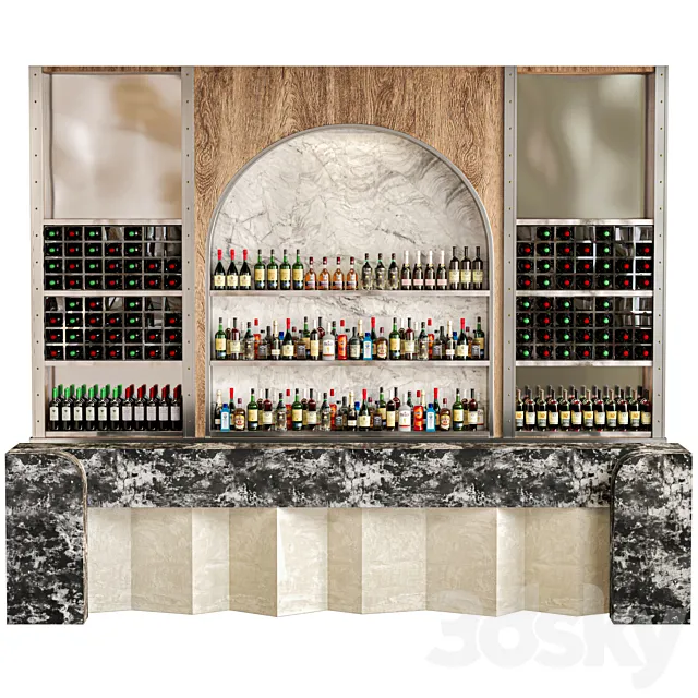 Large bar in the hotel with alcohol 3ds Max