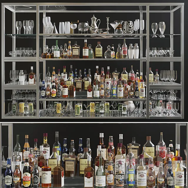 Large bar showcase with strong alcohol. The pub 3DSMax File