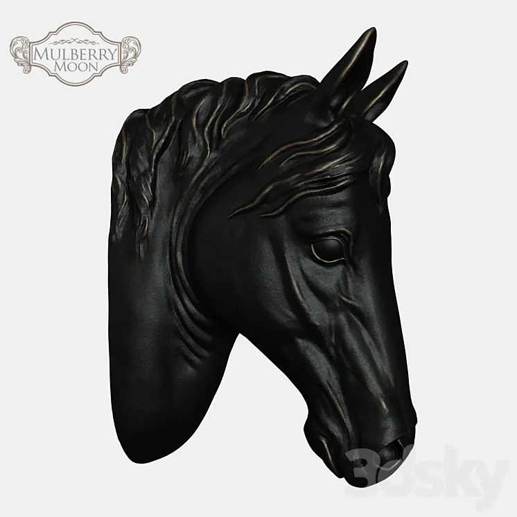 Large Black Horse Head Wall Sculpture 3DS Max
