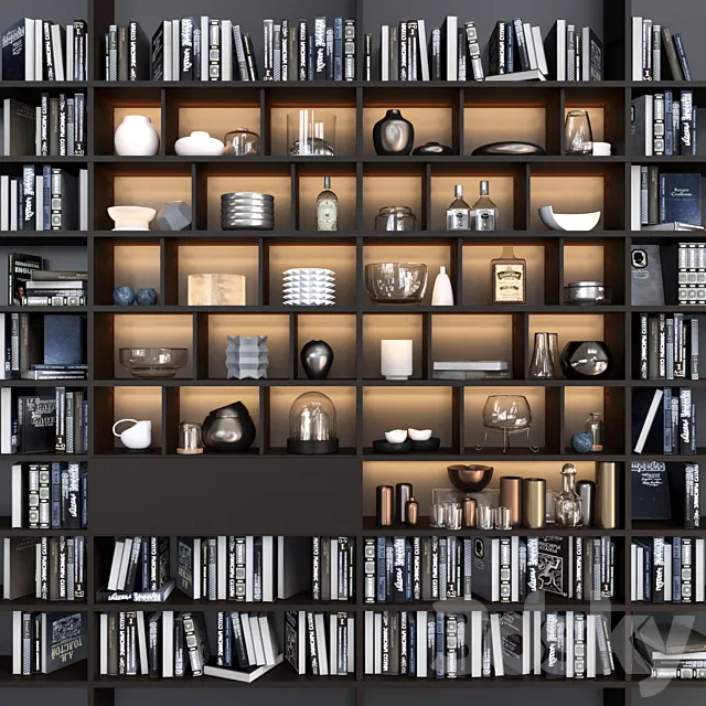 Large bookcase with books and decor 3ds Max