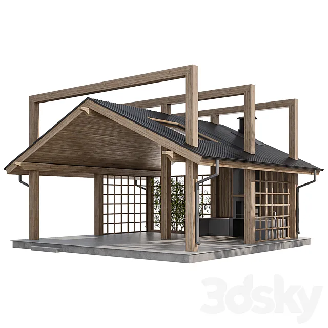 Large gazebo with barbecue 3DS Max Model