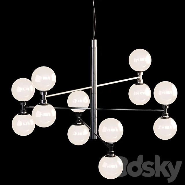 Large light pendant Grover with glass spheres in black 3ds Max