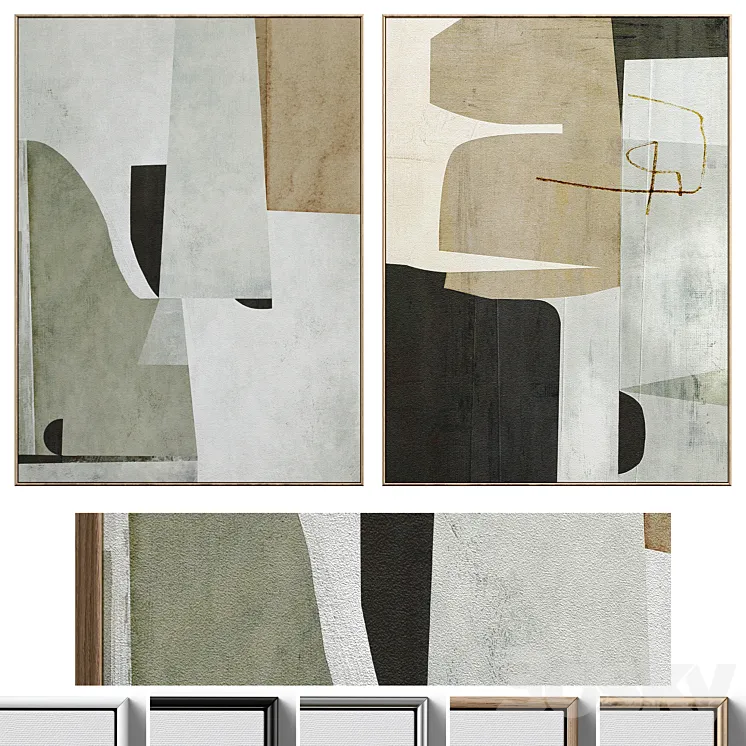 Large Mid-Century Abstract Neutral Wall Art C-410 3DS Max