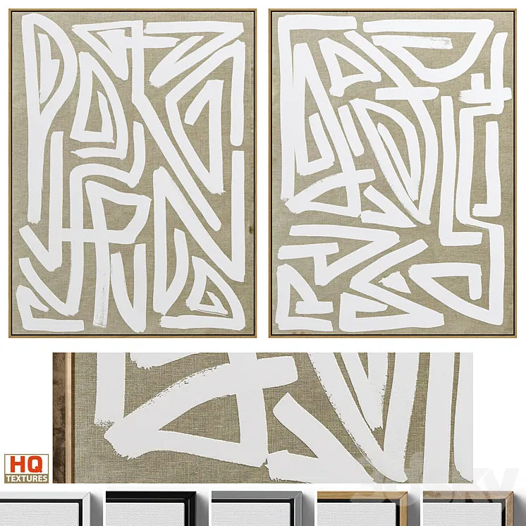 Large Mid-Century Abstract Neutral Wall Art C-446 3DS Max