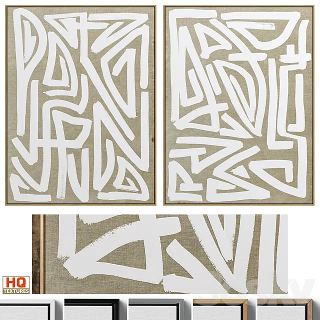 Large Mid-Century Abstract Neutral Wall Art C-446 3DSMax File