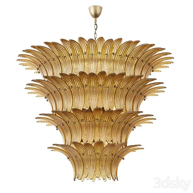 Large Palmette Chandelier Four Tiers Murano amber in the Style of Barovier 3dsMax Model