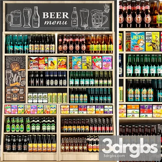 Large shelf in the supermarket with beer and cider 3dsmax Download