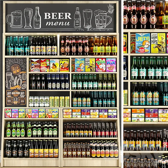 Large shelf in the supermarket with beer and cider 3DS Max Model