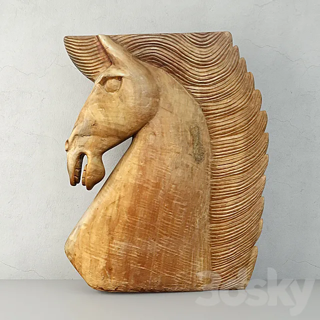 Large Wood Carved Horse Head 3ds Max