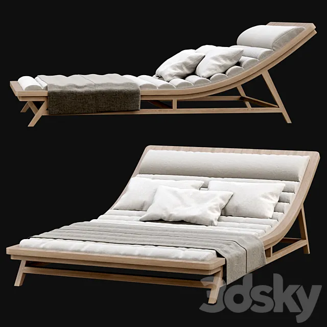 Large wooden outdoor chaise lounge L17 3DS Max Model