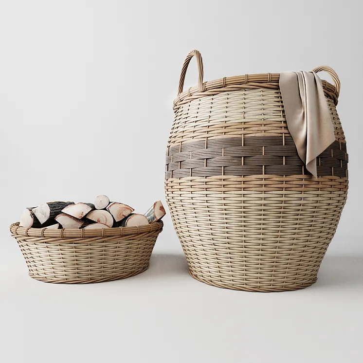 Laundry basket basket with wood 3DS Max