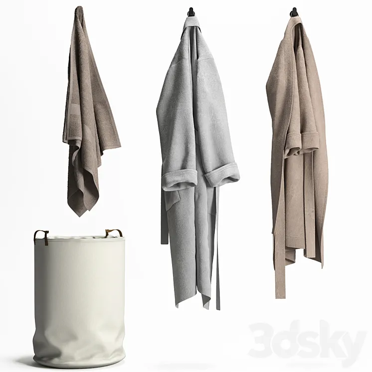 Laundry basket Bathrobe and Towel 3DS Max
