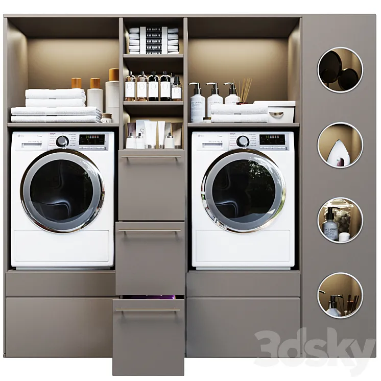Laundry room in gray with household appliances and cosmetics 5 3DS Max