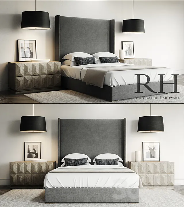 Lawson Custom Platform Bed Set _ Restoration Hardware 3DS Max Model