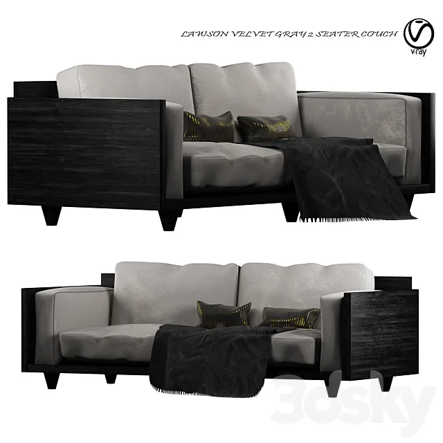 Lawson Velvet Gray 2 Seater Couch 3DSMax File
