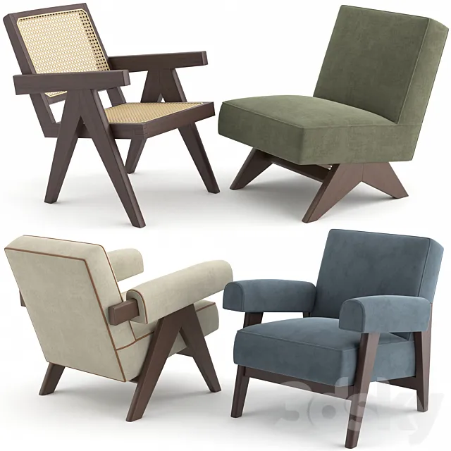 Le Corbusier and Pierre Jeanneret Lounge Chairs 3ds Max