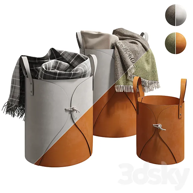 Leather Folding Laundry and Storage Basket 001 3dsMax Model