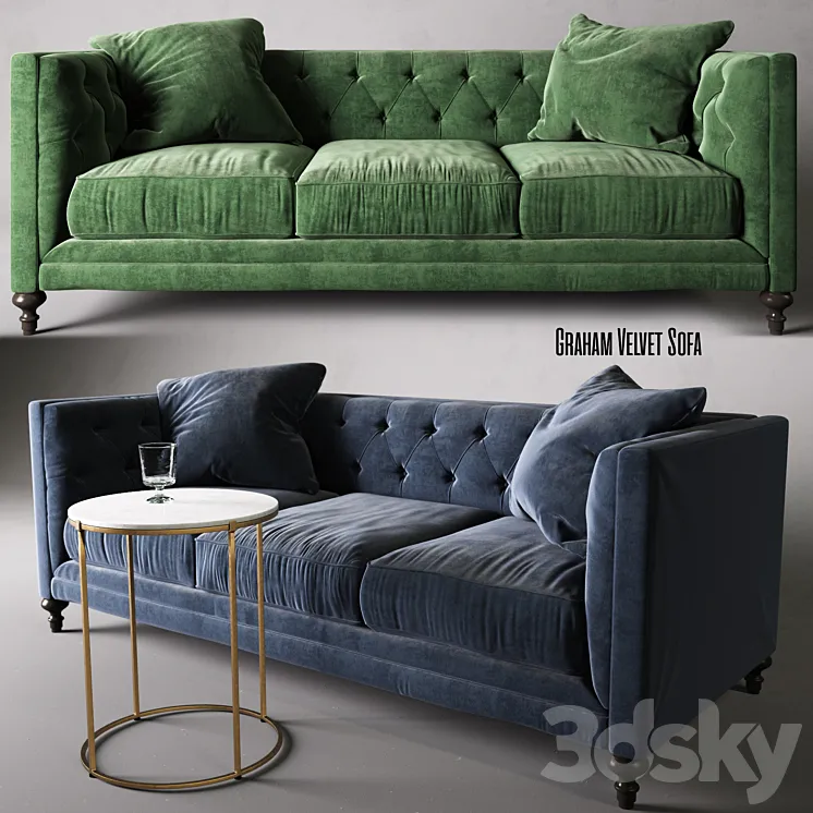 Leavenworth Side Table & Graham Velvet Sofa 3DS Max