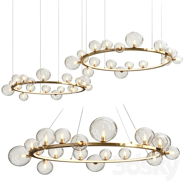 LED Postmodern Iron Glass Bubble Round Gold Black Silver Pendant Lights 3DS Max Model
